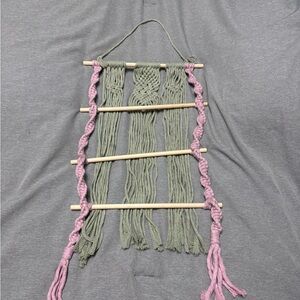 Handmade Macrame Wall Hanging in Green and Pink